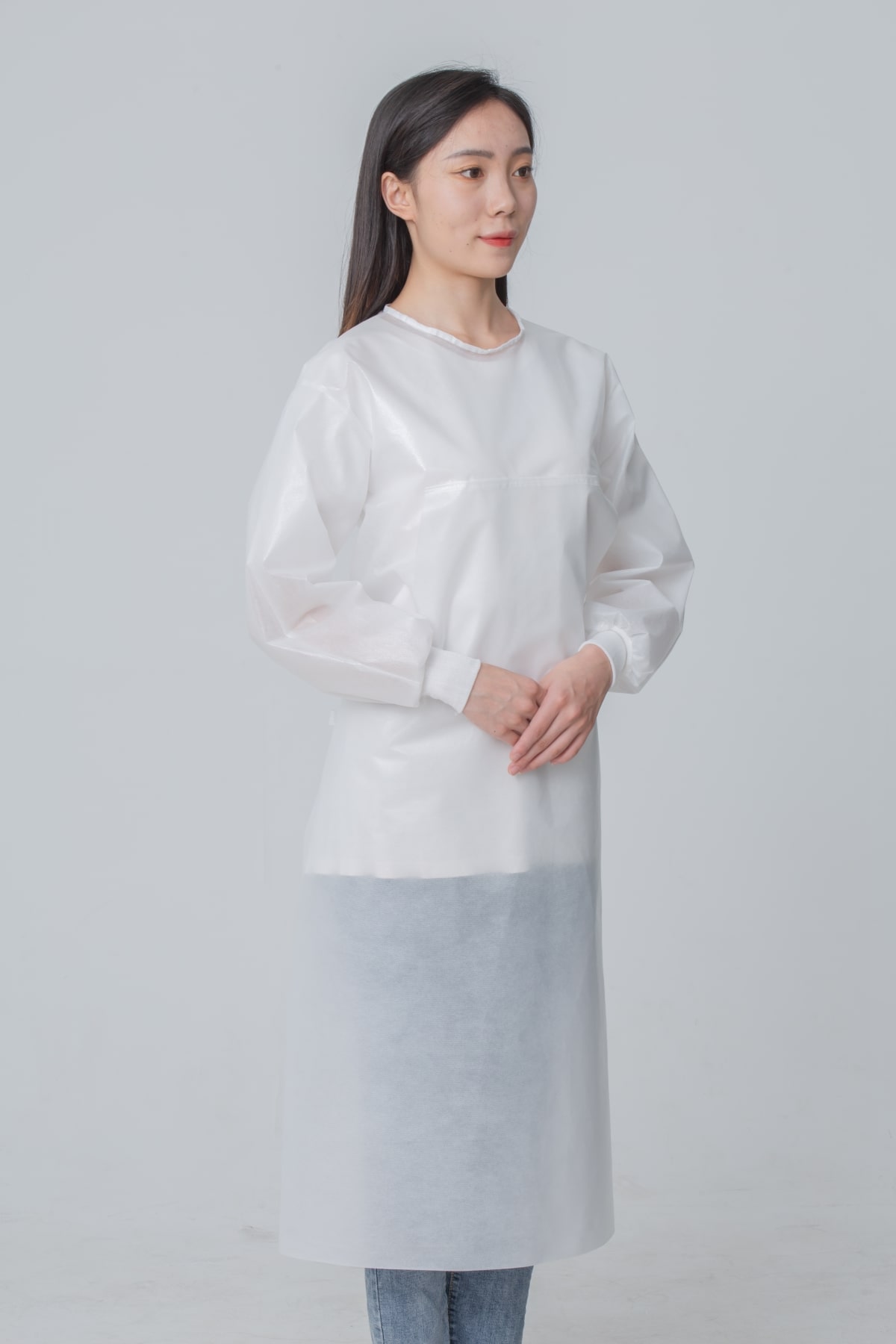 3侧面白色覆膜无纺布隔离衣-min